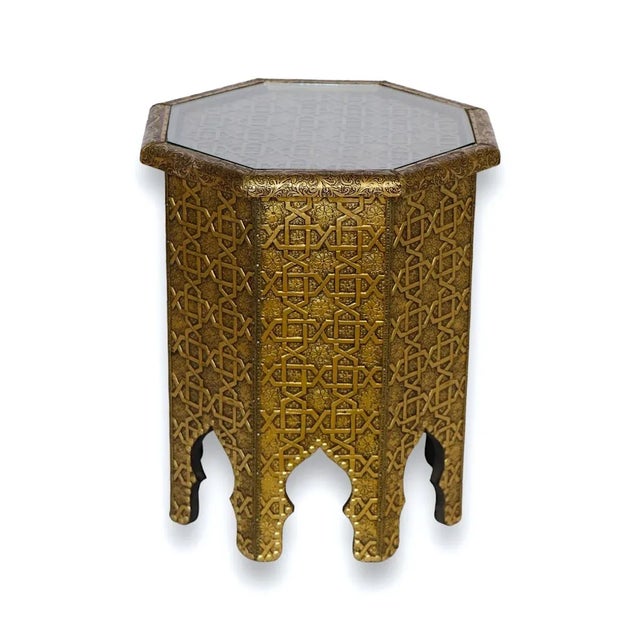 Moroccan Moroccan Golden Metal Side Table For Sale - Image 3 of 6