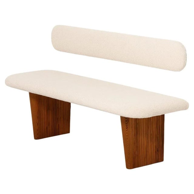 Wood Bench in Pine & in White Bouclé Fabric by Birger Hahl, 1947 For Sale - Image 7 of 7