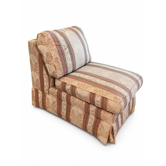 Textile 1990s Ethan Allen Rose & Cream Striped Damask-Style Skirted Slipper Chair For Sale - Image 7 of 15