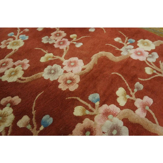 Luxurious Ruby Red Color With Lovely Floral Design Chinese Art Deco Rug For Sale - Image 4 of 10