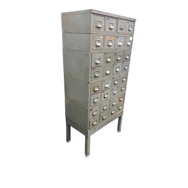 Mid-Century Modern Mid 20th Century Metal Library Card File 32 Drawers by Watson For Sale - Image 3 of 18