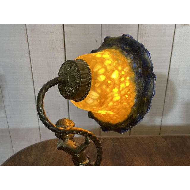 Bronze Lamp with Glass Paste Tulip Shade, 1970s For Sale - Image 10 of 11