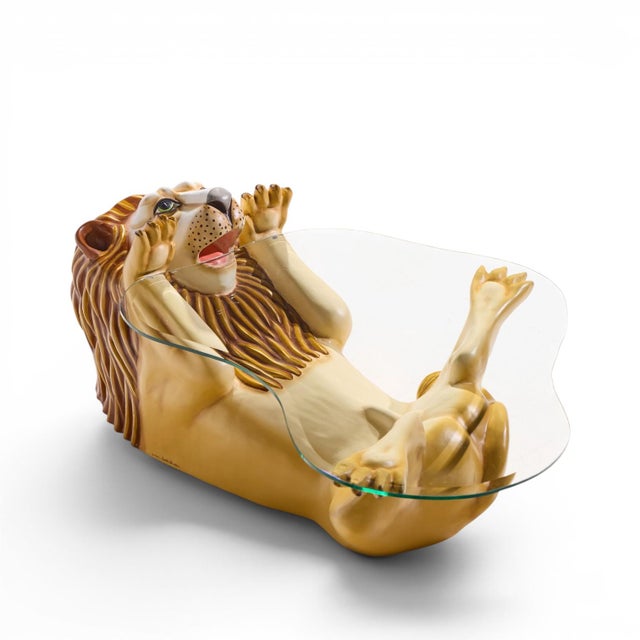 Glass Sergio Bustamante Style SerMel Mid Century Tonalá Papier-Mâché Lion Coffee Table For Sale - Image 7 of 9