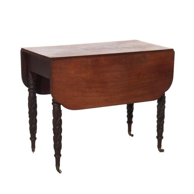 Antique Sheraton Carved Mahogany Drop Leaf Table C1830 For Sale - Image 6 of 7