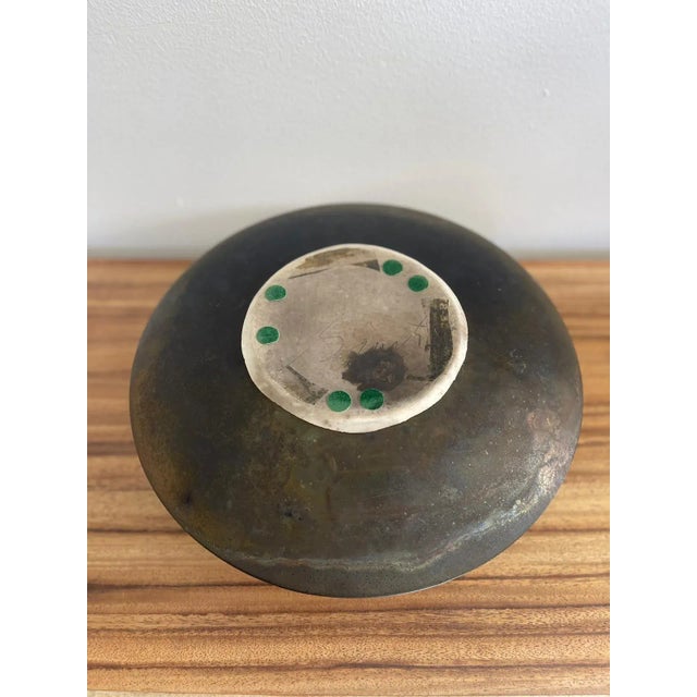 Gold Vintage Signed Raku Ceramic Vessel by Tom and Nancy With Egret Motif, Circa 1990s For Sale - Image 8 of 8