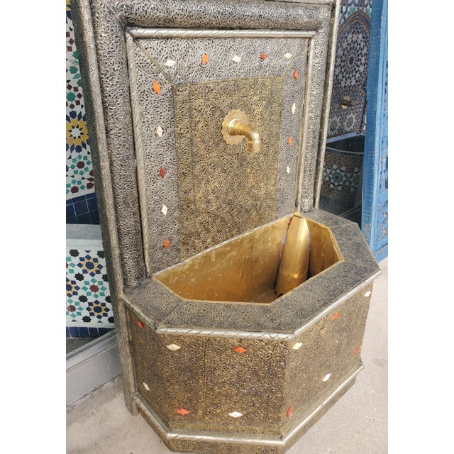 2020s Large Wooden and Metal Inlaid Moroccan Fountain For Sale - Image 5 of 7