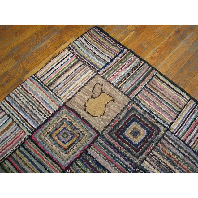 Notable Multi Color With Original Geometric and Figurative Design Antique American Hooked Rug For Sale In New York - Image 6 of 6