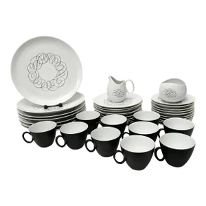 Mid Century Modern, Black and White, Rosenthal "Script" and "Charcoal" China Set by Raymond Loewy- 35 Pieces
