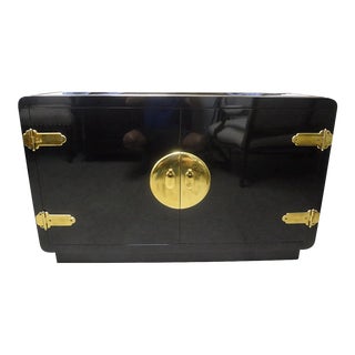 Vintage Mastercraft Lacquered Credenza With Brass Hardware For Sale