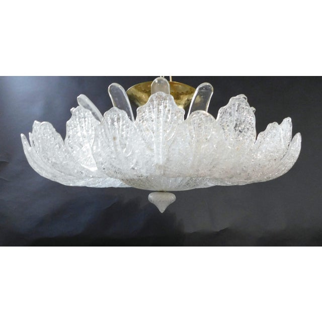 Vintage Italian Murano glass flush mount with clear graniglia glass leaves mounted on brass color metal frame / Made in...