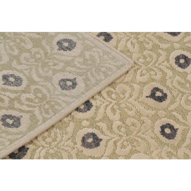 Beige Rug & Kilim’s Block Print Rug With Floral Lattice in Beige-Brown & Charcoal For Sale - Image 8 of 10