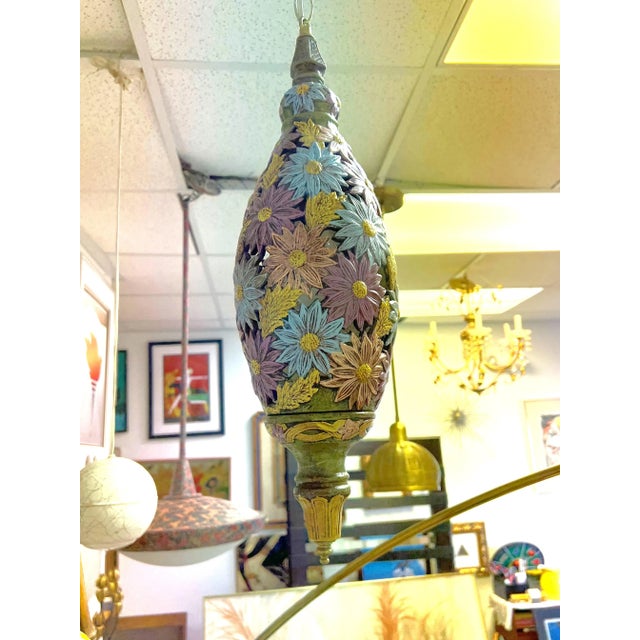 Mid 20th Century Mid-Century Pierced Ceramic Daisy Pendant Lights - a Pair For Sale - Image 5 of 9