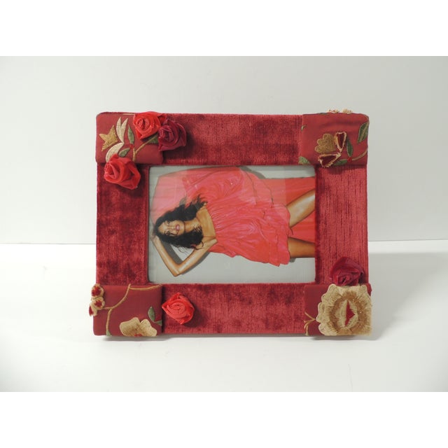 Vintage Red Velvet and Suzani Embroidery Decorative Picture Frame For Sale - Image 4 of 6