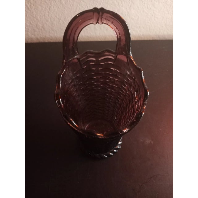 1980s Westmoreland Amethyst Glass Weave Basket Vase For Sale - Image 4 of 9