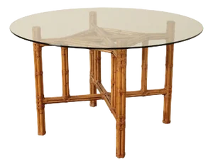Hollywood Regency Vintage Round Glass Top Rattan Dining Table
