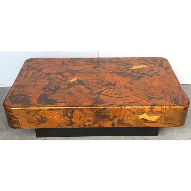 1970s Organic Modern Copper & Brass Inlaid Coffee Table on Ebonized Base For Sale - Image 12 of 13