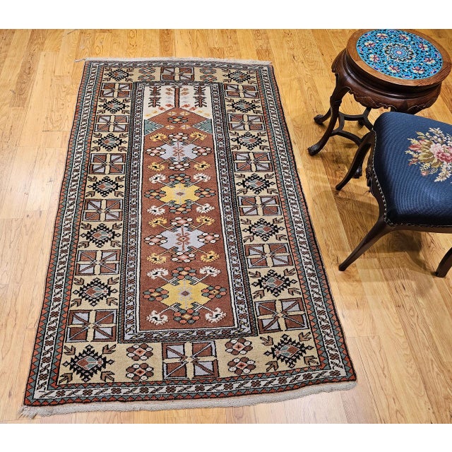Vintage Turkish Area Rug, Handwoven Tribal Wool, Prayer Design, 1930s, 4' x 7' For Sale - Image 4 of 15