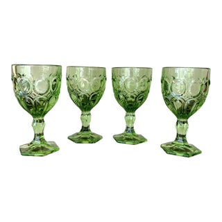 Fostoria Green Moonstone Wine Glasses Set 4 For Sale
