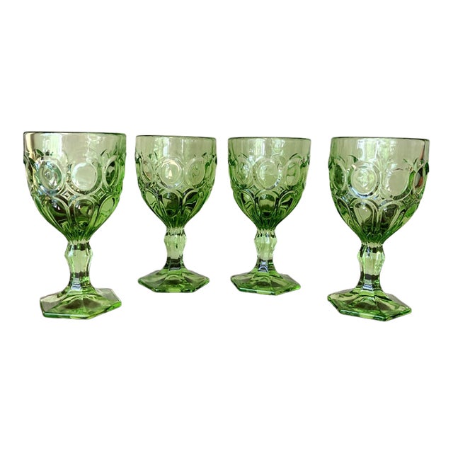 Fostoria Green Moonstone Wine Glasses Set 4 For Sale