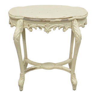 Early 20th Century French Rococo Baroque Style White Distress Painted Oval Side Table For Sale