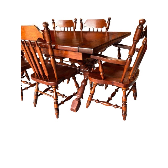 Wood 1970s Trestle Table / X Brace Legs With 6 Matching Original Chairs. A True Classic. For Sale - Image 7 of 12