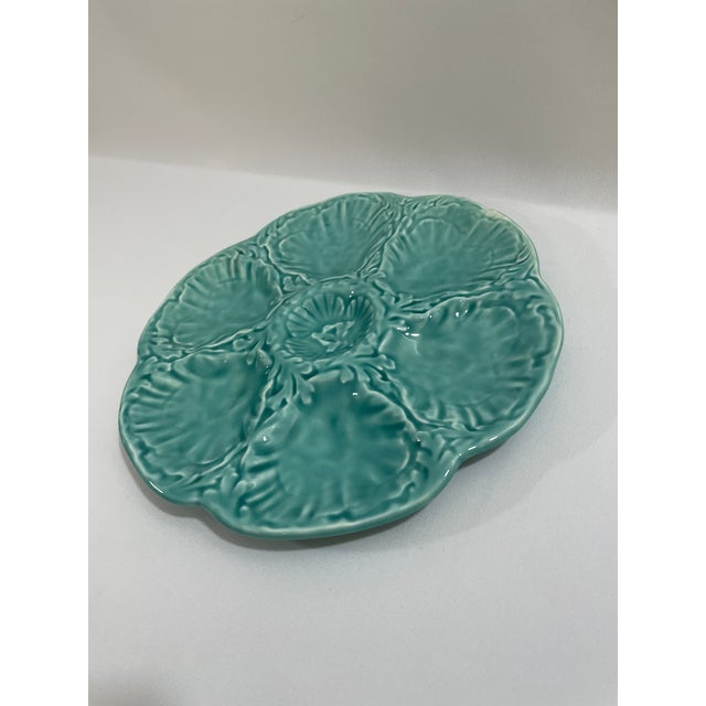 1940s 1940s French Gien Turquoise Majolica Oyster Plate For Sale - Image 5 of 14