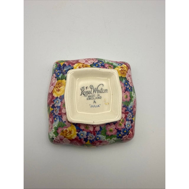 Royal Winton Julia Chintz Trinket Dish 3.75” Floral Jewelry Pin Dish England For Sale In Miami - Image 6 of 9
