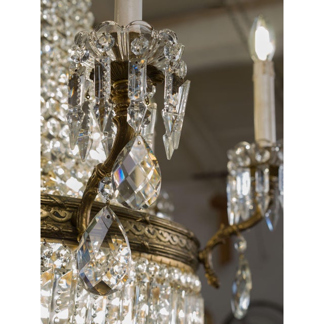 Metal Large Italian Beaded Crystal Basket Chandelier, 1920s For Sale - Image 7 of 17