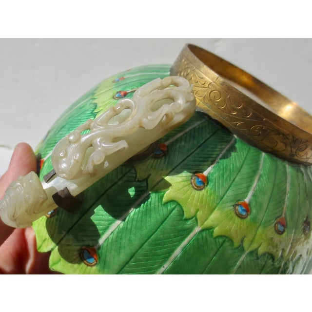Late 19th Century A Large Chinese Enamel Peacock Bowl 19th Century For Sale - Image 5 of 10