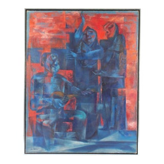 1952 Oil on Canvas Painting of Figures by Joseph Wolins For Sale