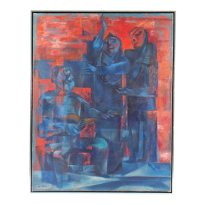 1952 Oil on Canvas Painting of Figures by Joseph Wolins