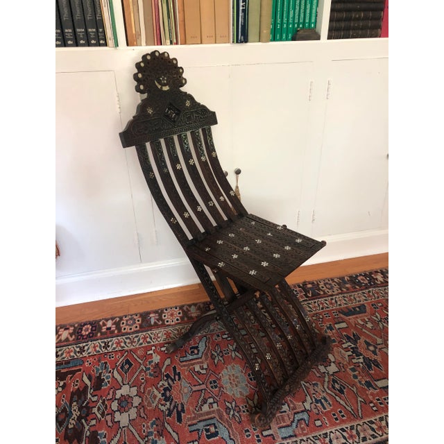 Antique Wood Moorish Syrian Folding Chair with Mother of Pearl Inlay For Sale - Image 13 of 13