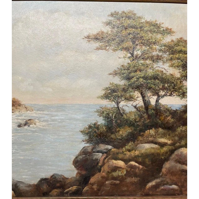 Antique California School Coast of Monterey Signed Illegible Oil Painting -wood? For Sale - Image 9 of 12