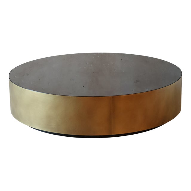 Meridiani Belt Round Coffee Table in Brass and Smoked Glass by Andrea Parisio, 2010s For Sale