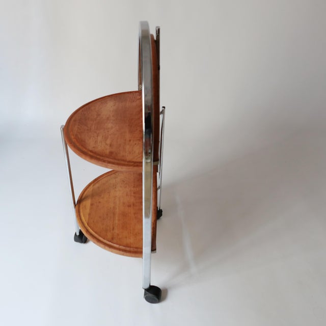 Vintage Folding Rolling Serving Cart in Wood, 1970s For Sale - Image 10 of 13