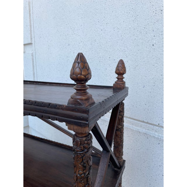 19th Century Anglo Indian Carved Hard Wood Three Tiered Shelf For Sale - Image 9 of 12