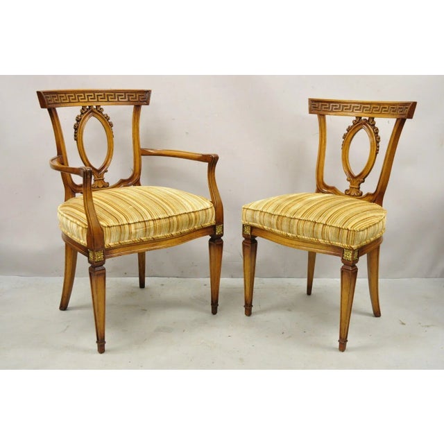 6 Vintage Italian Hollywood Regency Walnut Greek Key Neoclassical Dining Chairs For Sale - Image 12 of 13