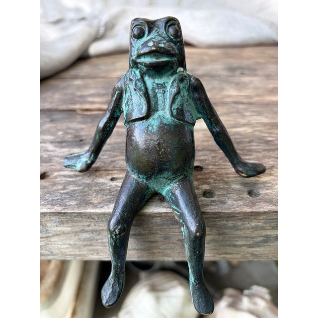Vintage Bronze Seated Frog Garden Ornament For Sale - Image 18 of 18