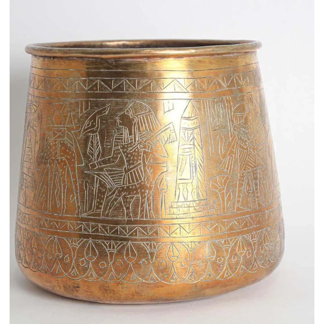 Metal Hand Etched Egyptian Brass Vessel Jardiniere, 19th Century For Sale - Image 7 of 13