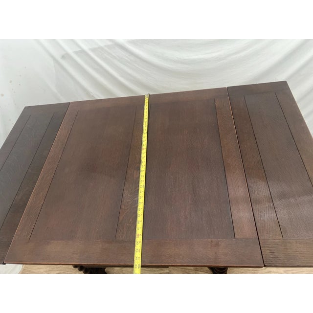 Antique Expanding Pub Kitchen Table Barley Twist Legs Quarter Sawed Dark Oak For Sale - Image 10 of 12
