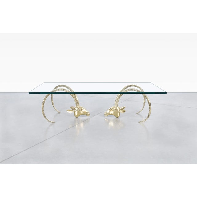 Mid-Century Modern Brass Ibex Ram's Head Coffee Table Styled After Alain Chervet For Sale In Los Angeles - Image 6 of 11
