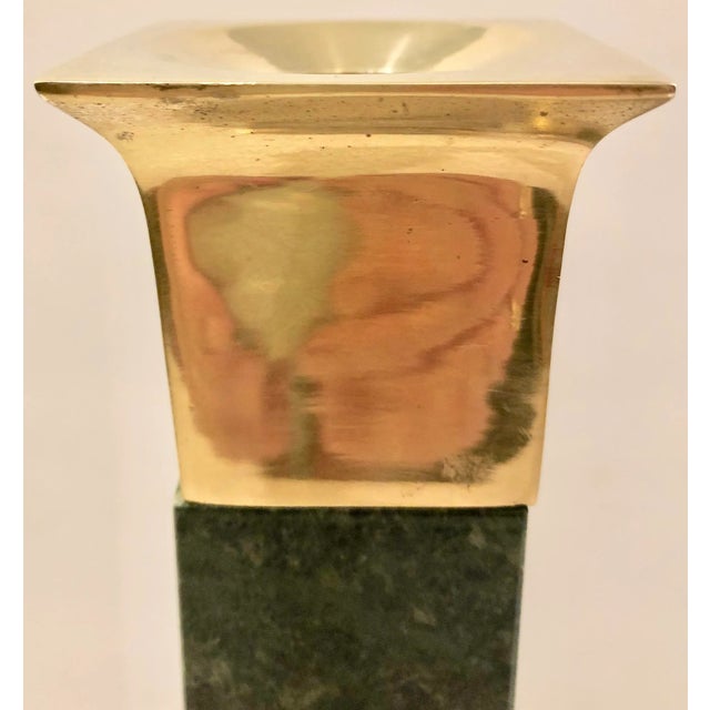 1970s Marble and Brass Candlesticks / 2 For Sale - Image 5 of 6