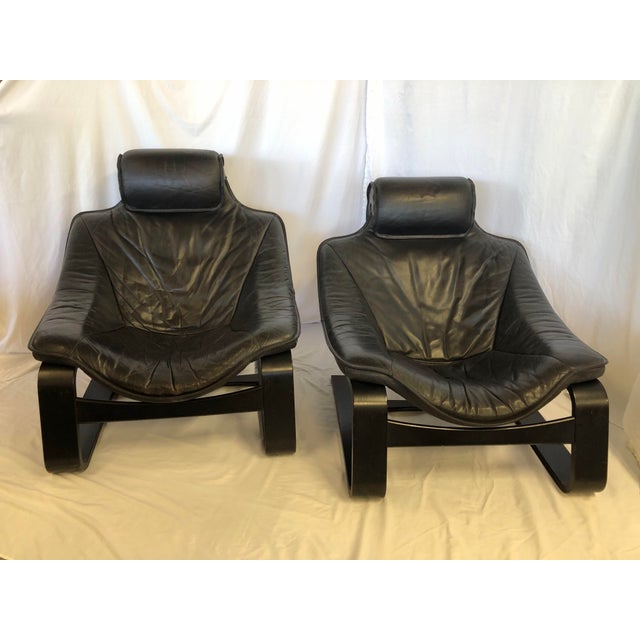 Mid-Century Modern Kroken Style Leather Armchairs, a Pair For Sale - Image 3 of 12