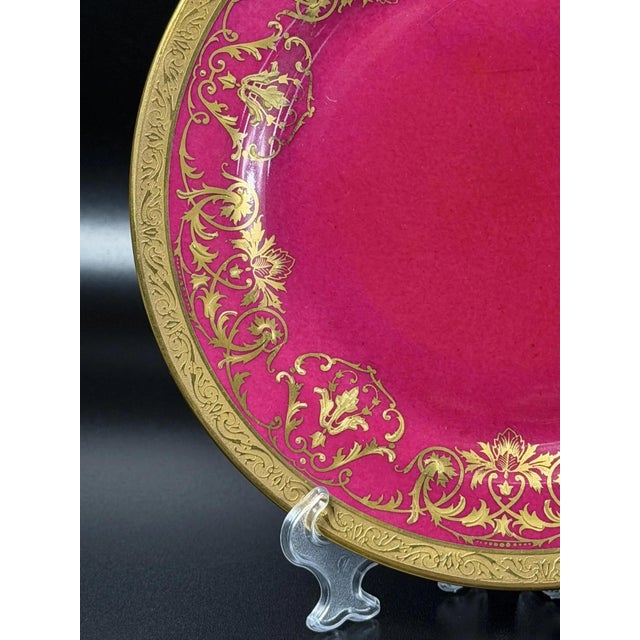 Ceramic French Crimson & Gilt Porcelain Cabinet Plates from WG Co Limoges, 1890s, Set of 2 For Sale - Image 7 of 17