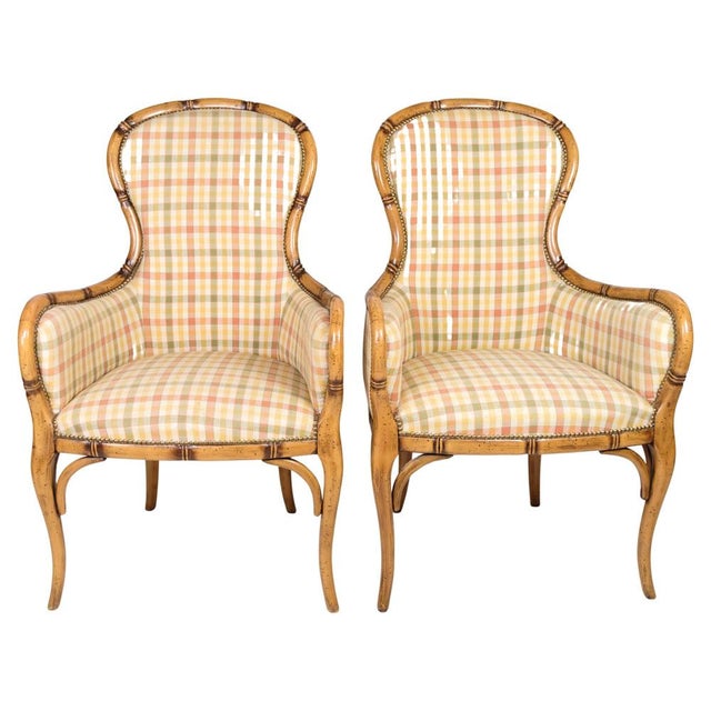 Set of Armchairs in Checkered Fabric & Wood, 1920s For Sale - Image 11 of 11