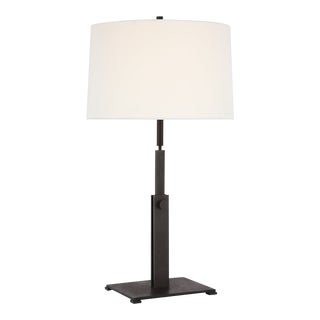Ray Booth for Visual Comfort Signature Cadmus Large Adjustable Table Lamp in Warm Iron with Linen Shade For Sale