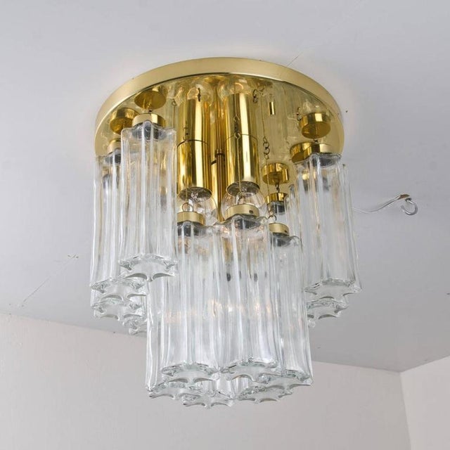 Brass and Glass Flush Mount Chandeliers from Limburg Glashütte, 1970s, Set of 2 For Sale - Image 9 of 10