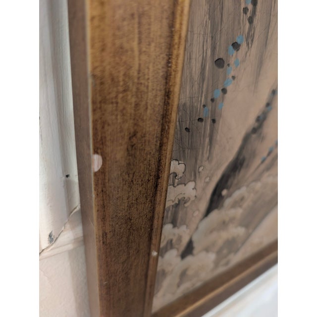 Wood Large Chinoiserie Style Hand-Painted Panel on Wood With Birds & Bamboo For Sale - Image 7 of 11