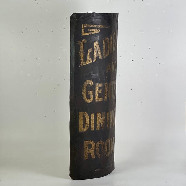 A rare to market and unique civil war era curved metal sign advertising "Ladies And Gents Dinning Room". This must have...