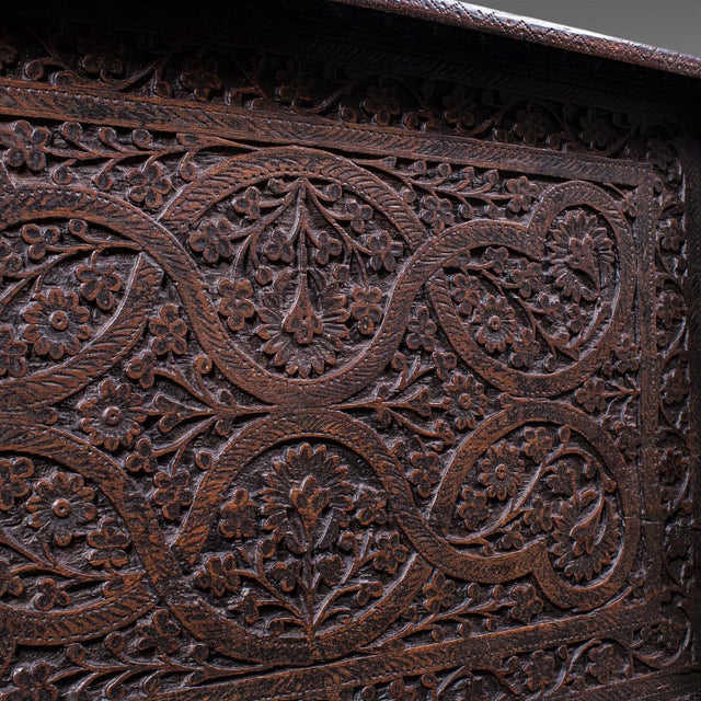 Brown Antique Carved Serving Tray, Anglo-Indian, Afternoon Tea Platter, Late Victorian For Sale - Image 8 of 10